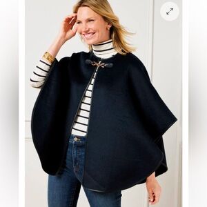 TALBOTS LEATHER TRIM CAPE BLACK XS/S